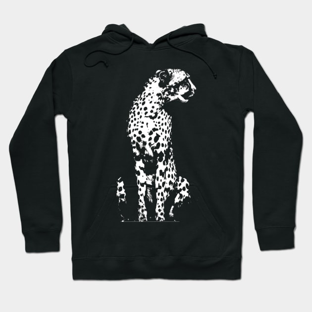 Cheetah Cat Vintage Style Black and White Animal Design Hoodie by joannejgg